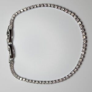 Elegant White Gold Plated Tennis Bracelet, Pale Pink Stones